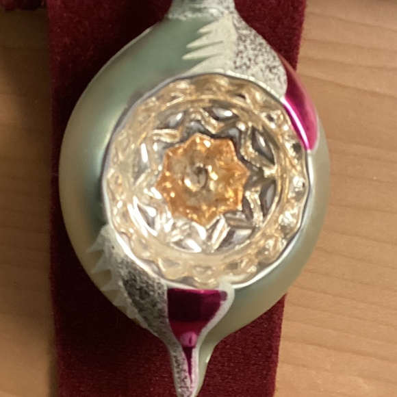 Christmas Ornament Stamped POLAND Glass Reflector Teardrop 3in PASTEL SWIRL - Picture 7 of 11